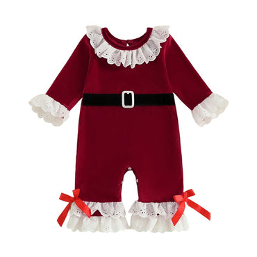 Long Sleeve Santa Velvet Lace Baby Costume