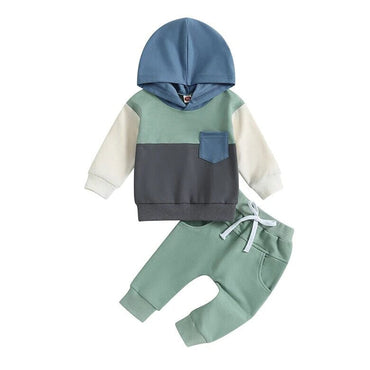 Color Block Hooded Baby Set Green 3-6 M 