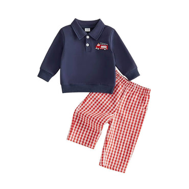 Long Sleeve Fire Truck Collar Toddler Set Sets The Trendy Toddlers 