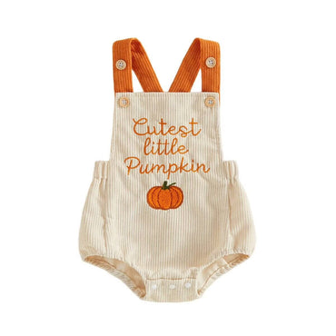 Cutest Little Pumpkin Corduroy Baby Romper Rompers The Trendy Toddlers Beige 0-3 M 