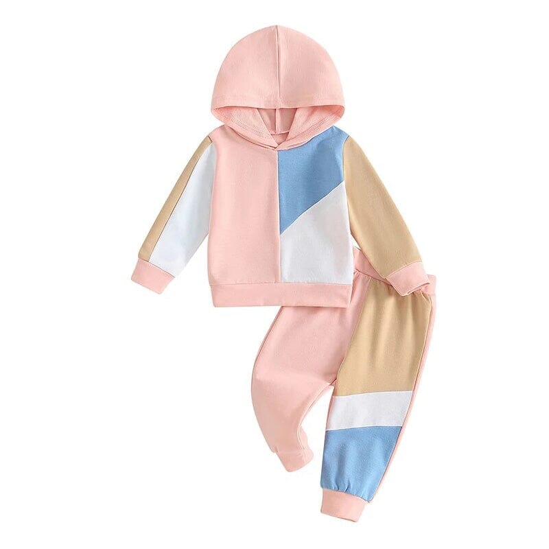 Long Sleeve Color Block Hooded Baby Set Pink 3-6 M 
