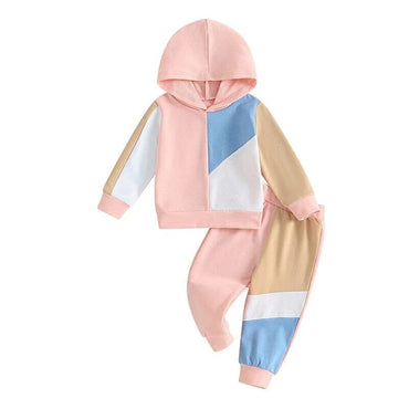 Long Sleeve Color Block Hooded Baby Set Pink 3-6 M 