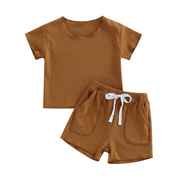 Solid Ribbed Baby Set Brown 3-6 M 