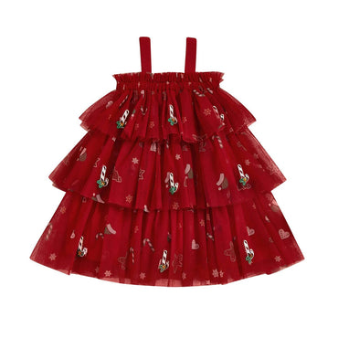 Sleeveless Christmas Tulle Toddler Dress Red 9-12 M
