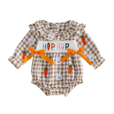 Long Sleeve Hip Hop Plaid Baby Romper Brown 0-3 M