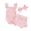 Fly Sleeve Solid Ribbed Baby Set Sets The Trendy Toddlers Pink 0-3 M 