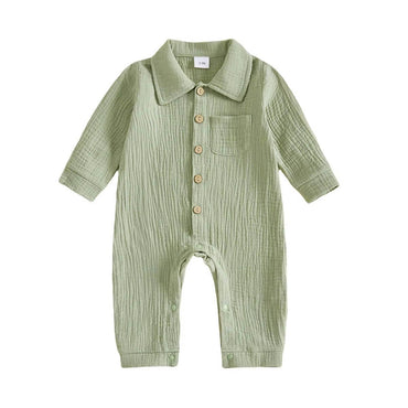Long Sleeve Solid Collar Baby Jumpsuit