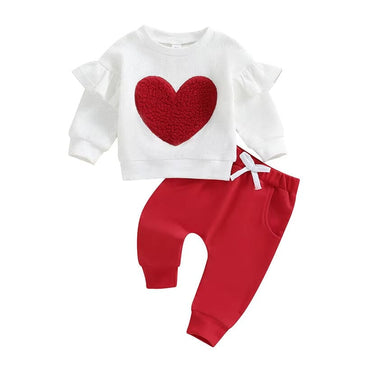 Long Sleeve Waffle Heart Baby Set Red 3-6 M