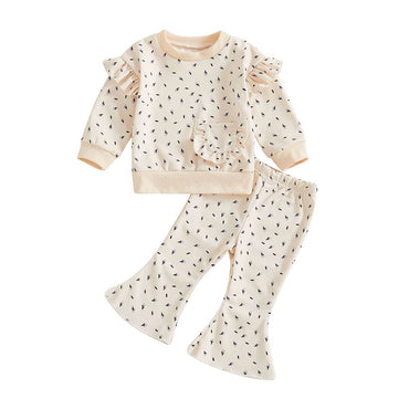 Long Sleeve Beige Floral Flared Baby Set