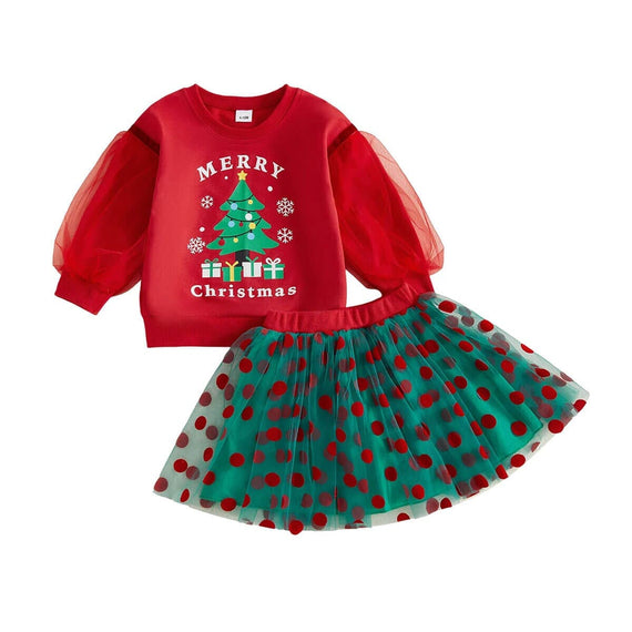 Merry Christmas Tree Tulle Skirt Toddler Set