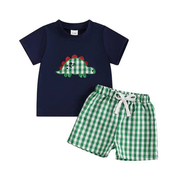 Short Sleeve Plaid Dino Toddler Set Sets The Trendy Toddlers 