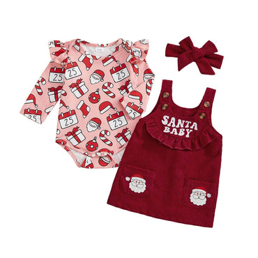 Long Sleeve Corduroy Santa Baby Set
