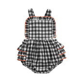 Sleeveless Checkered Ruffle Baby Romper Black 0-3 M