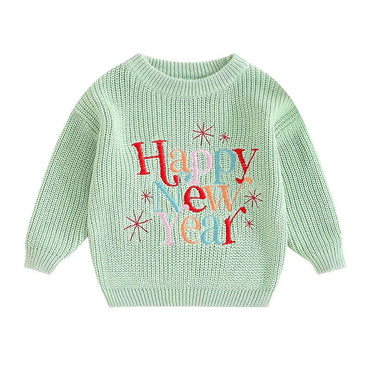 Happy New Year Knit Baby Sweater Green 0-3 M 