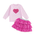 Long Sleeve Heart Tulle Skirt Toddler Set