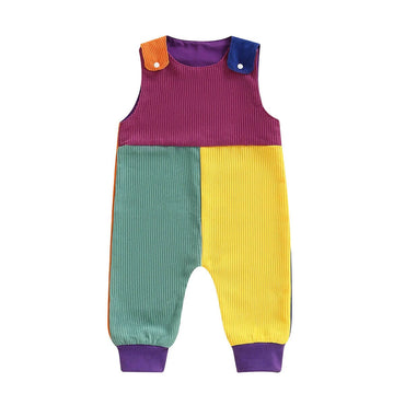 Sleeveless Color Block Corduroy Baby Jumpsuit Green 3-6 M
