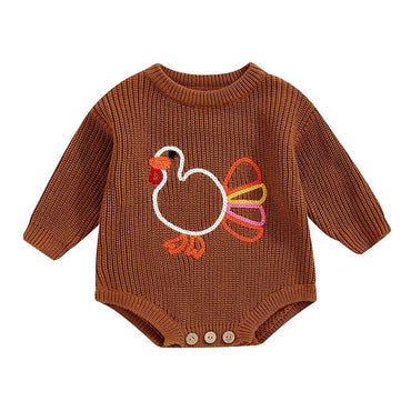 Long Sleeve Thanksgiving Knit Baby Romper   