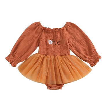 Long Sleeve Layered Tulle Baby Romper   