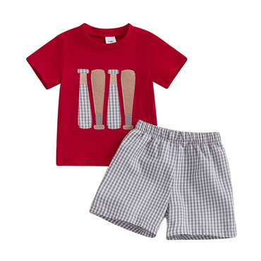 Short Sleeve Baseball Plaid Shorts Baby Set Red 3-6 M 