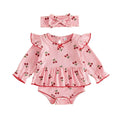 Long Sleeve Cherry Ruffled Baby Romper