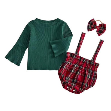 Plaid Suspender Christmas Baby Set   