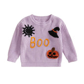 Boo Halloween Knit Baby Sweater Purple 0-3 M