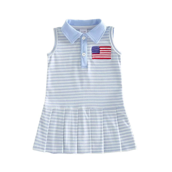 Sleeveless Striped Collar American Toddler Dress
