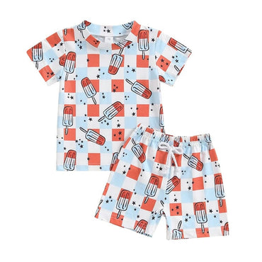 Short Sleeve Checked Popsicles Baby Set   