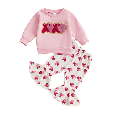 Long Sleeve Valentine's Day Flared Pants Baby Set