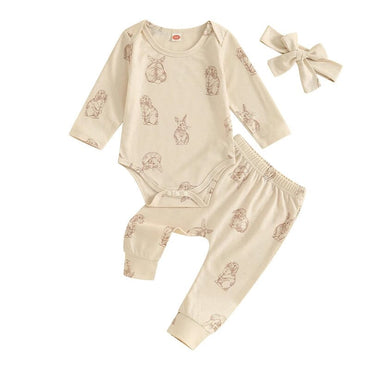Long Sleeve Beige Bunny Baby Set   