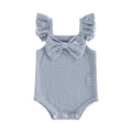 Fly Sleeve Bow Striped Waffle Baby Romper Blue 0-3 M