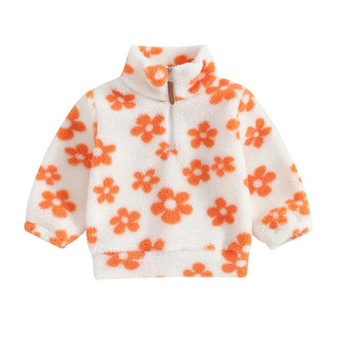 Floral Fleece Zipper Toddler Jacket Orange 9-12 M 