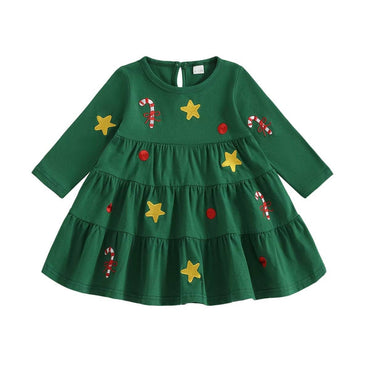 Long Sleeve Green Christmas Baby Dress