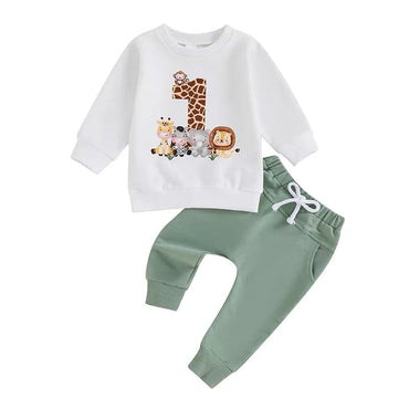 First Birthday Animals Baby Set White 9-12 M 