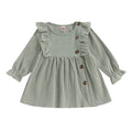 Long Sleeve Solid Buttons Toddler Dress Dresses The Trendy Toddlers Green 3T 