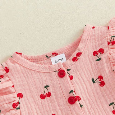 Cherry Ruffled Linen Toddler Set