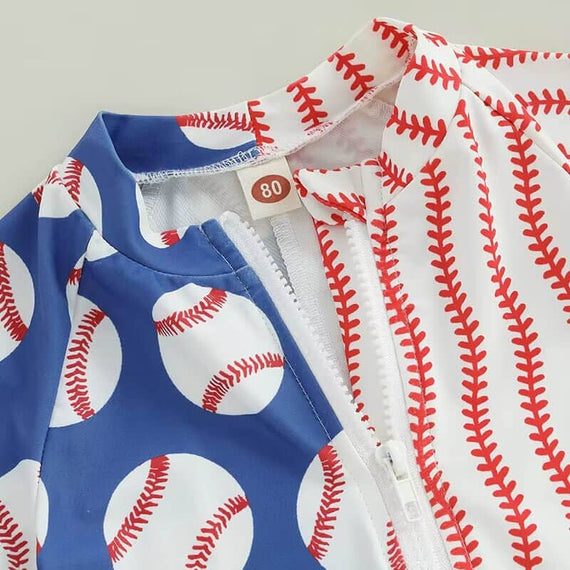 Short Sleeve Baseball Baby Swimsuit