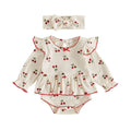 Long Sleeve Cherry Ruffled Baby Romper