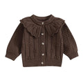 Ruffled Collar Knitted Baby Cardigan Brown 0-3 M 