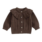 Ruffled Collar Knitted Baby Cardigan Brown 0-3 M 