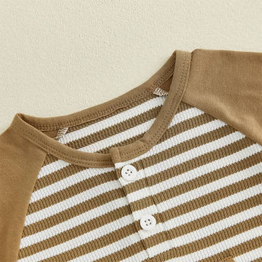 Short Sleeve Striped Football Baby Jumpsuit Jumpsuit The Trendy Toddlers 