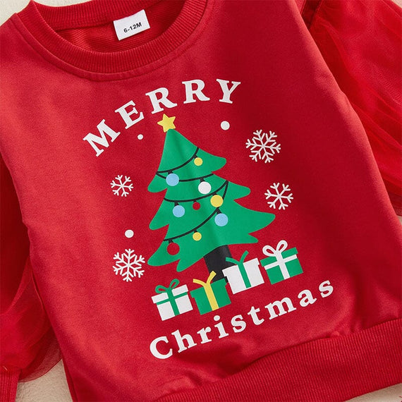 Merry Christmas Tree Tulle Skirt Toddler Set
