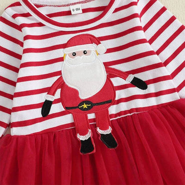 Long Sleeve Striped Santa Toddler Dress