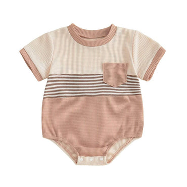 Short Sleeve Waffle Baby Romper Rompers The Trendy Toddlers Brown 0-3 M 
