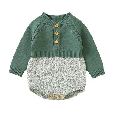Long Sleeve Knitted Baby Romper Green 0-3 M 