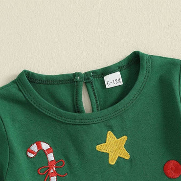 Long Sleeve Green Christmas Baby Dress