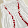 Sleeveless Smocked Baseball Baby Romper