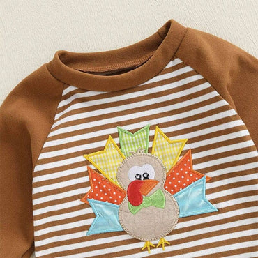 Long Sleeve Striped Turkey Baby Jumpsuit