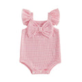 Fly Sleeve Bow Striped Waffle Baby Romper Pink 0-3 M