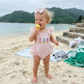 Fly Sleeve Lace Ice Cream Checkered Baby Romper